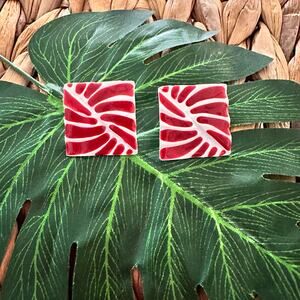 BOGO FREE RED WHITE METAL SQUARE EARRINGS